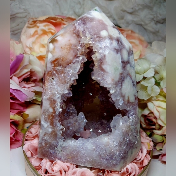 Huge High Quality Pink Amethyst Sakura Flower Agate Tower - Picture 3 of 16
